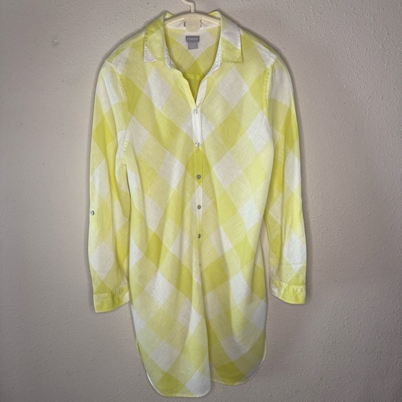 Chico’s Linen Shirt Dress Yellow No Iron Tab Sleeves Women’s XL-16 (Chico’s 3) - Picture 2 of 13